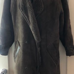Shearling Vintage Trench Coat Unique OliveGreen &matching Shearling linedSize 10